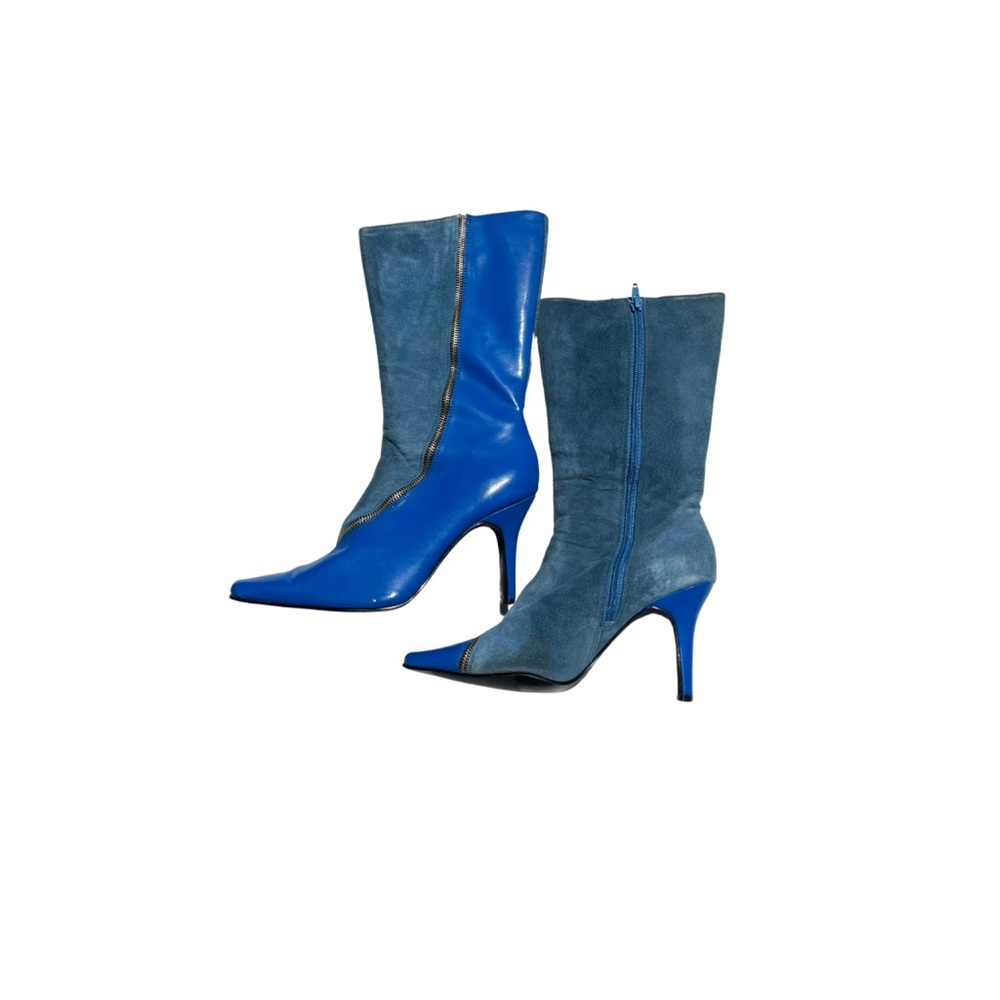 Pointed toe zip up boots two different blues new condition